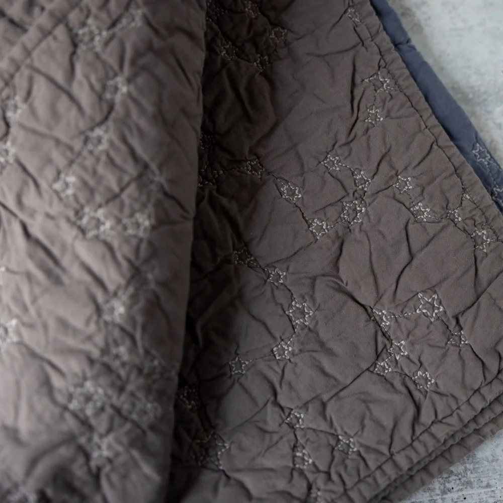 Restoration Hardware Baby Child Cotton Gray Blue Quilt Nursery Blanket Stars